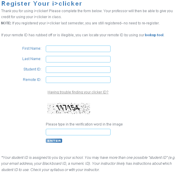 registration screen