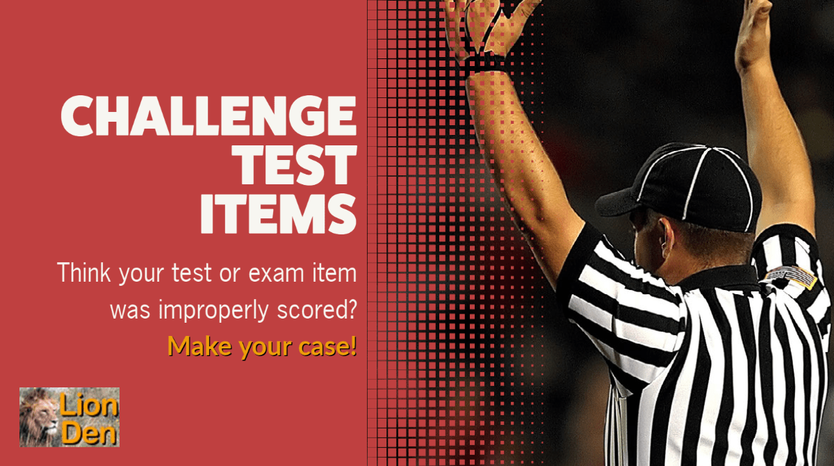 photo of referee with words: challenge test items; Think your test or exam items was improperly scored? Make your case!